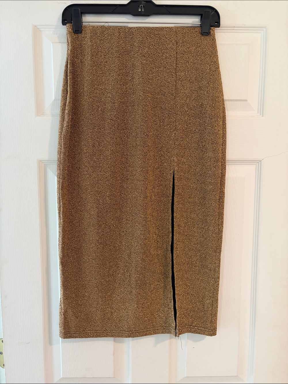 Women's Sparkle Midi Skirt with Front Slit - Gold